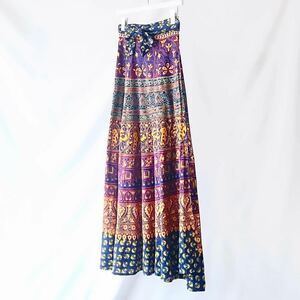 70s vintage indian cotton インド綿 マキシ丈 ラップスカート ロングスカート hand woven