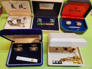 昭和レトロ　カフスボタン ネクタイピン　セット　まとめて　5セット　天然石　蝶貝