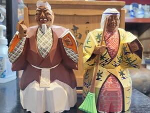 橋本寿山 一刀彫木彫彩色翁像 工芸 彫刻 人形 置物 日本 奈良一刀彫 春日有職 