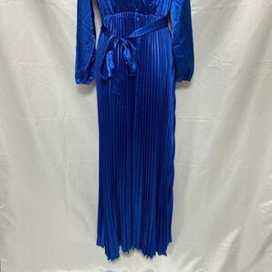 【1円】【未使用】光沢 サテン ナイロン つるつる カラー プリーツ ドレス 大きいサイズ ブルーの画像2