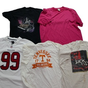 【訳あり】 古着卸 まとめ売り 半袖Tシャツ 40枚セット (メンズ ) NFL アニマル 猫 白T カラープリント イラスト W6073