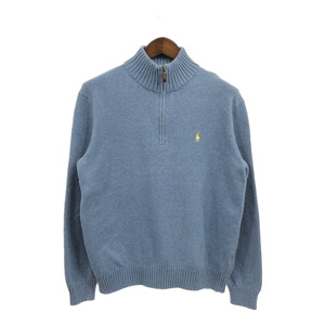 Polo by Ralph Lauren ポロ ラルフローレン ハーフジップ ドライバーズニット セーター ブルー (メンズ M) 中古 古着 Q3098