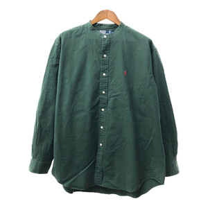 90年代 Polo by Ralph Lauren ポロ ラルフローレン POST BOY ノーカラーシャツ ワンポイントロゴ グリーン (メンズ XL) 中古 古着 Q3172