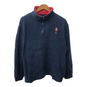 90年代 POLO SPORTS ポロスポーツ ポロベア ハーフジップ フリースジャケット ワンポイント ネイビー (メンズ L) 中古 古着 Q3475