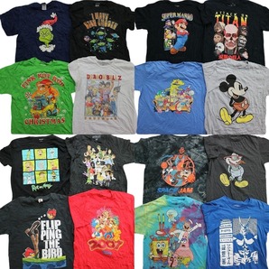 古着卸 まとめ売り キャラクター 半袖Tシャツ 16枚セット (メンズ L /M ) マリオ ミッキー ディズニー MS4604の画像1