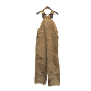 80年代 USA製 Carhartt カーハート ダブルニー オーバーオール ワーク ダック地 ベージュ (メンズ XL相当) 中古 古着 Q3764