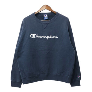 90年代 USA製 Champion チャンピオン ロゴ スウェット 大きいサイズ ロゴ ネイビー (メンズ X-LARGE) 中古 古着 Q3954