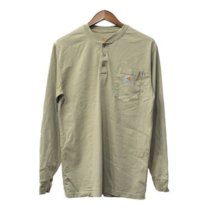 Carhartt カーハート ヘンリーネック ポケットＴシャツ ワーク ワンポイント ベージュ (メンズ M) 中古 古着 Q4010