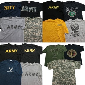 古着卸 まとめ売り ミリタリー 半袖Tシャツ 15枚セット (メンズ /XL ) ARMY NAVY デジタルカモ 迷彩 イラスト ロゴ MS5680の画像1