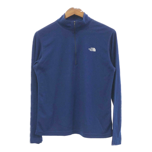 USA製 THE NORTH FACE ノースフェイス ハーフジップ 長袖Ｔシャツ ワンポイント ネイビー (メンズ L) 中古 古着 Q4240