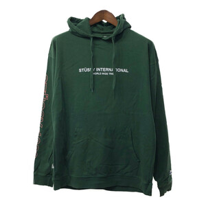 STUSSY ステューシー INTERNATIONAL スウェット パーカー 袖プリント グリーン (メンズ MEDIUM) 中古 古着 Q4253