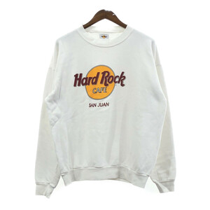 90年代 Hard Rock Cafe ハードロックカフェ SAN JUAN スウェット ロゴ ホワイト (メンズ XL) 中古 古着 Q4400
