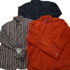 古着卸 まとめ売り コーデュロイ長袖シャツ 10枚セット (メンズ XL /2XL /3XL ) 無地 ストライプ チェック オレンジ MS1873 1円スタートの画像4