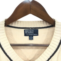 90年代 Polo by Ralph Lauren ポロ ラルフローレン チルデンニット セーター ワンポイント ベージュ (メンズ L) 中古 古着 Q4731_画像6