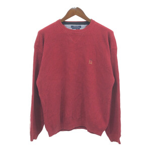 TOMMY HILFIGER トミーヒルフィガー リブニット コットン セーター レッド (メンズ M) 中古 古着 Q4726