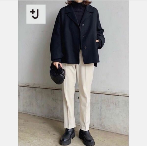 【新品】ユニクロ UNIQLO＋J ジルサンダー ダブルフェイスシャツジャケット ブラック Mサイズ