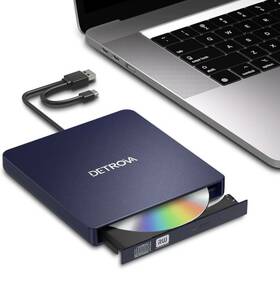 【ほぼ未使用品】　外付けDVD/CDドライブ DVDレコ CD/DVD-Rプレイヤー USB3.0&Type-C両用ケーブル (色ホワイト)No.2546