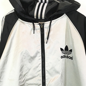 古着 90s adidas トレフォイル 刺しゅう 3ライン メタリック ナイロン シェル ジャケット パーカー XXL 古着の画像2