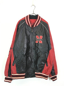 古着 90s Nebraska Huskers ハスカーズ 本革 オールレザー スタジャン ジャケット S 古着