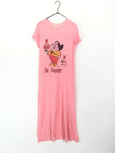 レディース 古着 70s Disney 白雪姫 7人の小人 Happy ごきげん 染み込み Tシャツ ワンピース マキシ丈 S位 古着