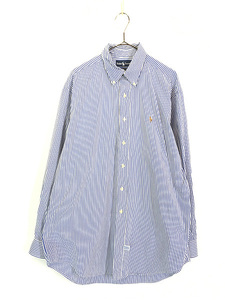 古着 90s USA製 Ralph Lauren 「YARMOUTH」 白×青 ストライプ BD シャツ 16 古着