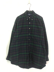 古着 90s Ralph Lauren 「The Big Oxford」 トラッド チェック OXフォード ポケット付 BD シャツ M 古着