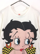 レディース 古着 80s USA製 Hanes BETTY BOOP ベティ ブープ BIG 染み込み プリント Tシャツ L 古着_画像2