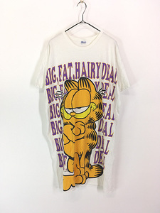 レディース 古着 80s Garfield ガーフィールド キャラクター BIG プリント Tシャツ ワンピース ひざ丈 XL位 古着