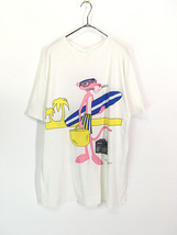 レディース 古着 80s Pink Panther ピンクパンサー 海 ビーチ キャラクター 両面 BIG プリント Tシャツ ワンピース ひざ丈 XL位 古着_画像1