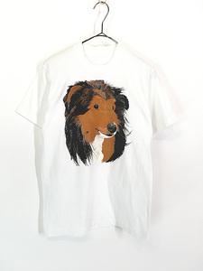  lady's old clothes 90s dog .. Chan collie animal BIG print T-shirt M rank old clothes 