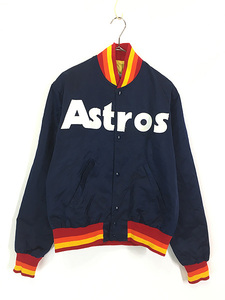 古着 80s USA製 STARTER MLB Houston Astros アストロズ 光沢 サテン スタジャン ジャケット M 古着