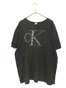古着 90s USA製 ck Calvin Klein フロント ロゴ 100%コットン Tシャツ XL
