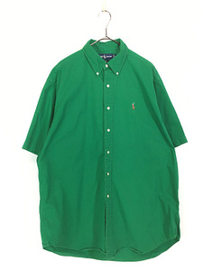 古着 90s Ralph Lauren 「BLAKE」 ワンポイント ソリッド 半袖 BD シャツ 緑 L 古着