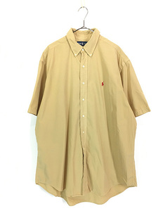 古着 90s Ralph Lauren 「CLASSIC FIT」 ワンポイント ソリッド 半袖 BD シャツ カラシ XL 古着