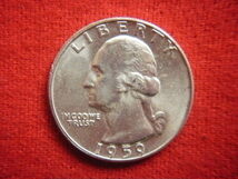 ※世界の銀貨　UNITED STATES (WASHINGTON) QUARTER DOLLAR 1959-D ( 90% silver )　外径約24.25㎜　量目約6.27g　中古並美品～_画像2