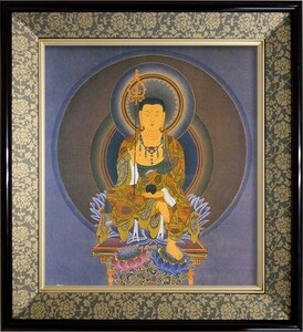 仏画 色紙額「地蔵菩薩」複製画 紺色緞子 仏間に 仏事の飾り 佛画 仏教美術 ご冥福のお祈りに。ペットのご供養に。お地蔵さん【84026】