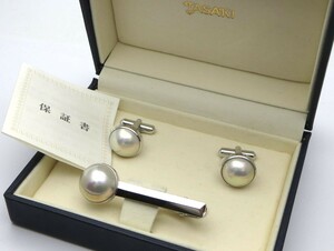 1000円スタート カフス&タイピン 計2点 TASAKI タサキ 田崎真珠 マベパール SILVER刻印 総重量約18.3g 服飾小物 アクセサリー 3 B60014