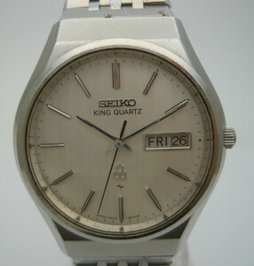 1000円スタート 腕時計 SEIKO セイコー KING QUARTZ キングクォーツ 0853-8001 QZ デイデイト シルバー文字盤 ストライプ メンズ 3 A10006