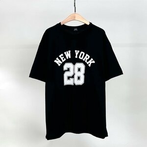 (新品）プリント 半袖 Tシャツ New York 28 ニューヨーク ロゴ T-SHIRT ブラック色 フリーサイズ