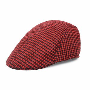 （新品）千鳥格子 ハウンドツース ハンチング帽 （レッド色 ） サイズ57～58cm【送料無料】