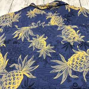 90s USA製 IOLANI HAWAII 総柄 柄合わせ 開襟 オープンカラー パイナップル ハワイアン アロハシャツ 半袖シャツ レーヨン100%の画像8