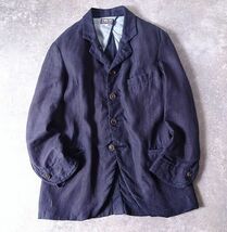 BLUE BLUE ハリウッドランチマーケット 麻100% テーラード ジャケット 日本製 リネン 紺 ワーク メンズ (1) ネイビー ●o-938_画像1