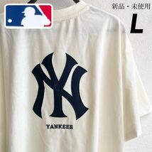 希少【L】MLB公式 ニューヨーク・ヤンキース ビッグロゴ刺繍 半袖 Tシャツ●グッズ レディース ユニセックス ドジャース 大谷翔平/ホワイト_画像1