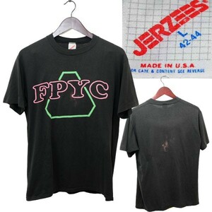 【希少 USA製 デザイン◎】90s ビンテージ JERZEES ジャージーズ 英字文字 コットン50 ポリエステル50 半袖 Tシャツ L フェード ブラック