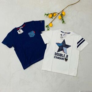 新品　未使用　Ｔシャツ 半袖　星柄　バンダナ柄　ホワイト　ネイビー　２点セット　ビー君　130 ミキハウス　ダブルビー