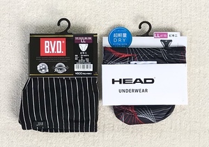 B.V.D＆HEAD ビキニブリーフ ＬＬサイズ ストライプ ブラック綿80％＆デザイン ブラック＆レッド 2枚セット