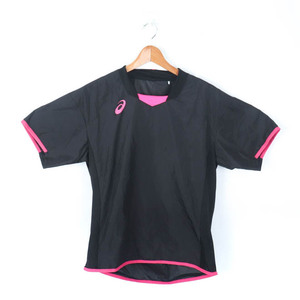 アシックス 半袖Tシャツ ロゴT スポーツウエア メンズ Sサイズ ブラック×ピンク asics