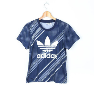 アディダス 半袖Tシャツ トップス スポーツウエア ジムウエア レディース Sサイズ ネイビー adidas