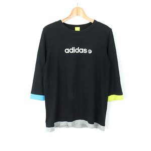 アディダス 長袖Tシャツ チュニック ロゴT ネオレーベル レディース Lサイズ 黒×青×黄 adidas