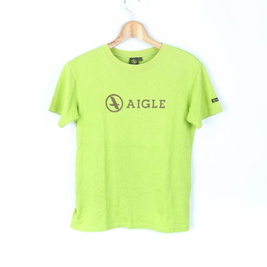 エーグル 半袖TシャツロゴTアウトドアウエア日本製 レディース XSサイズ グリーン AIGLE
